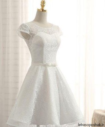 مدل لباس مجلسی گیپور سفید کوتاه