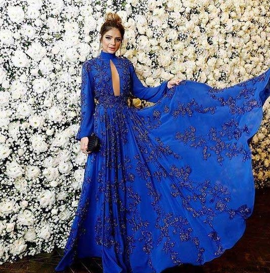 مدل لباس مجلسی آبی کاربنی بلند زنانه 2016