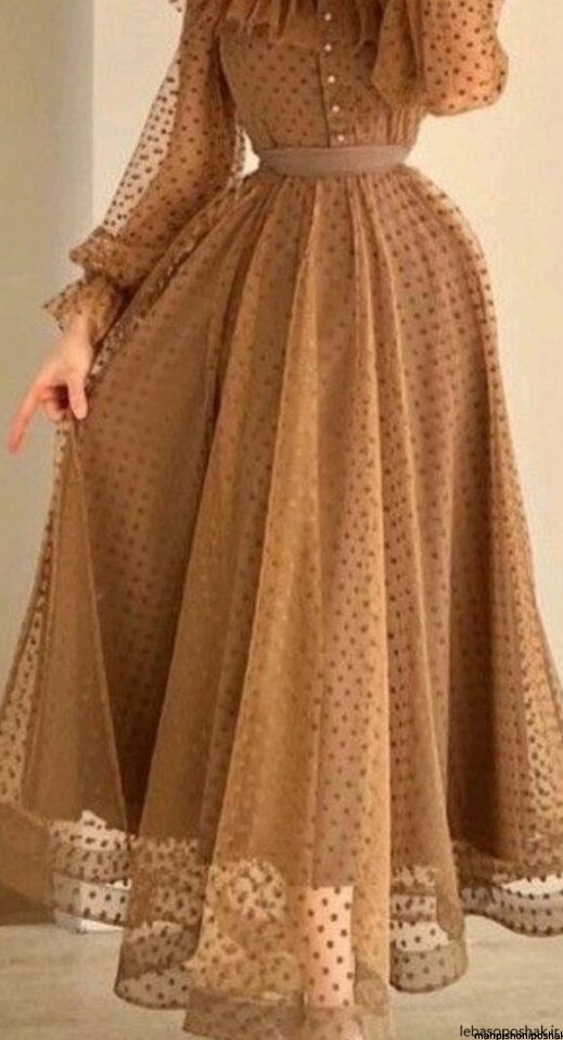 مدل لباس مجلسی پوشیده با پارچه گیپور