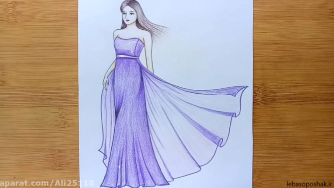 مدل لباس نقاشی با مداد رنگی