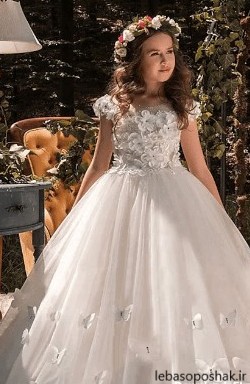 مدل لباس عروس بچه گانه پرنسسی بلند سفید