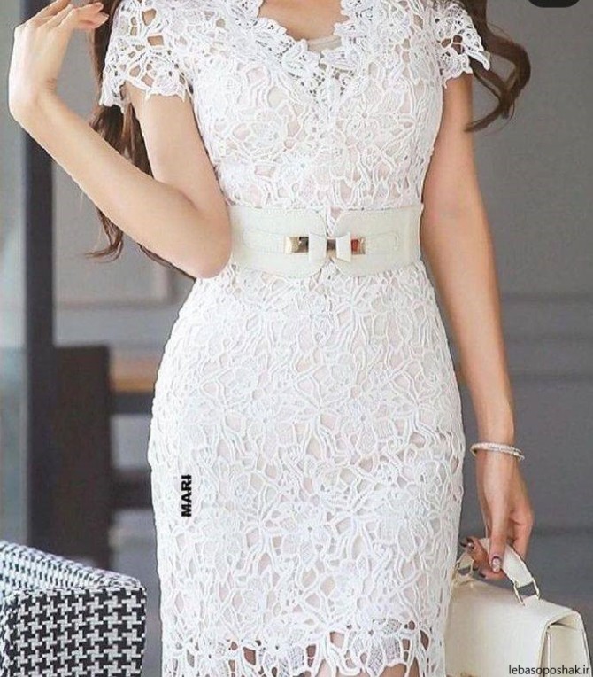 مدل لباس مجلسی با پارچه گیپور سفید