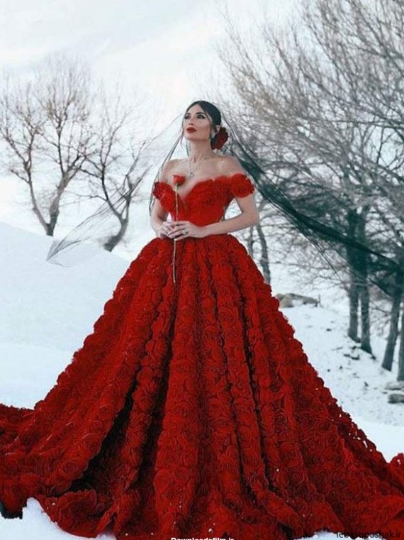 مدل لباس عروس بچه گانه پرنسسی بلند قرمز