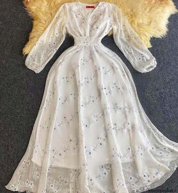 مدل لباس مجلسی با پارچه ی حریر گلدار