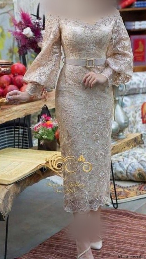 مدل لباس مجلسی با پارچه گیپور گل برجسته