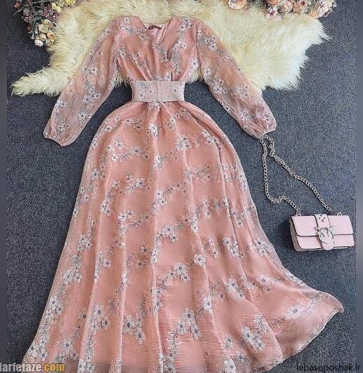 مدل لباس مجلسی با پارچه کرپ حریر گلدار